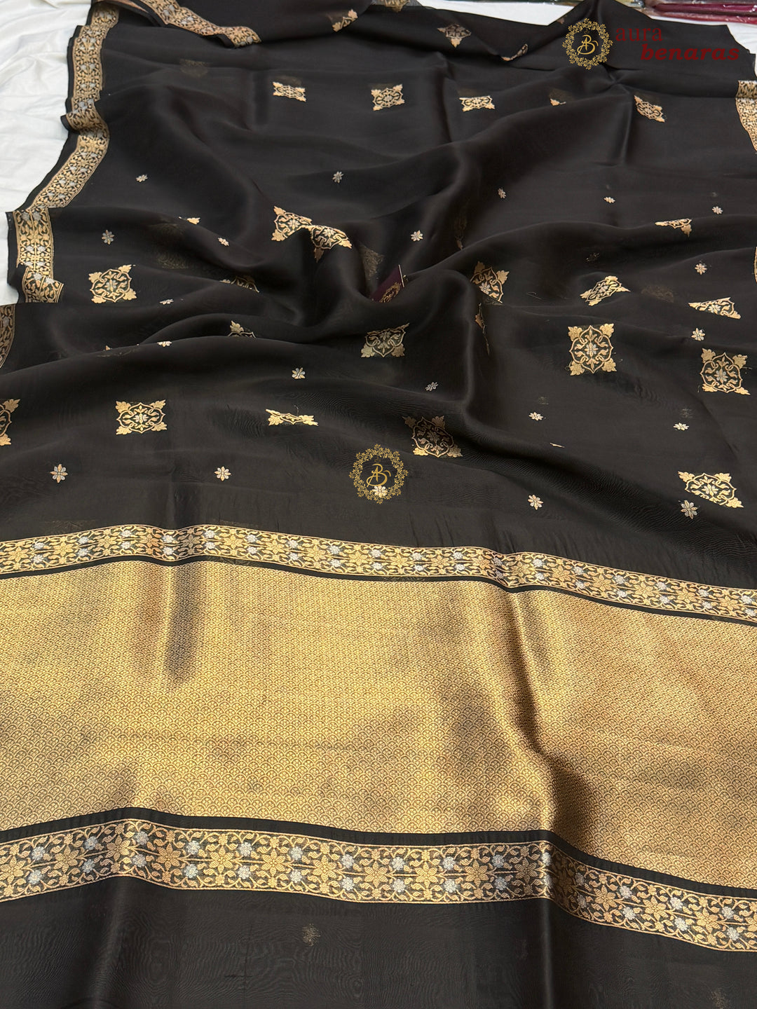 Black Kora Silk Banarasi Saree with Sona Rupa Butis