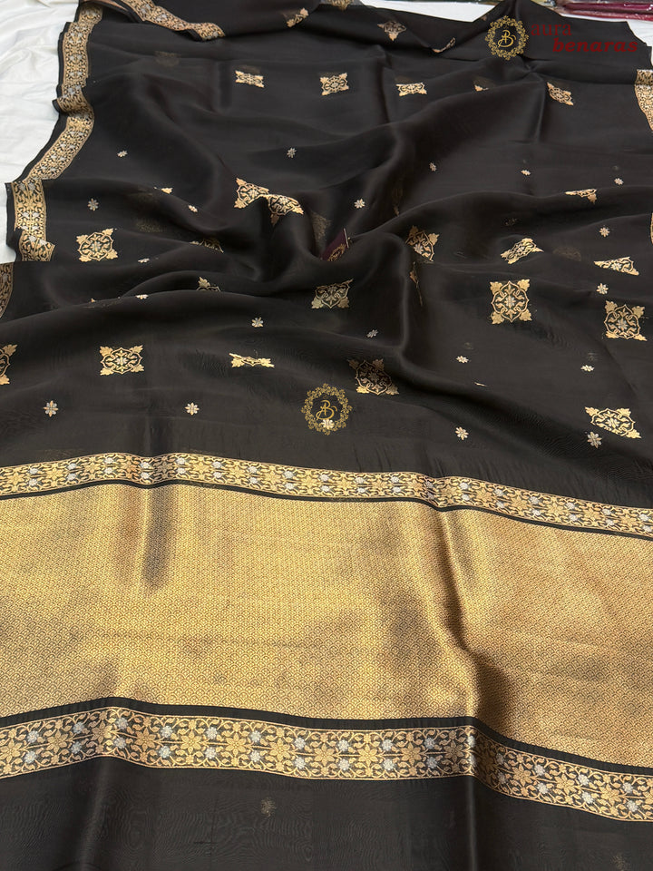 Black Kora Silk Banarasi Saree with Sona Rupa Butis