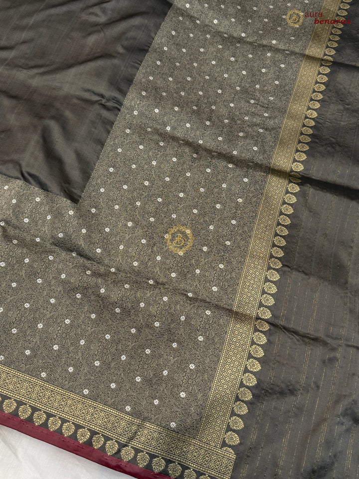 Grey Pure Katan Silk Handloom Banarasi Saree