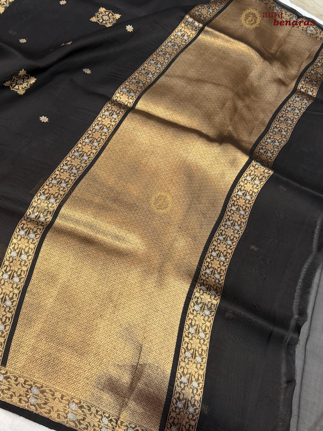 Black Kora Silk Banarasi Saree with Sona Rupa Butis