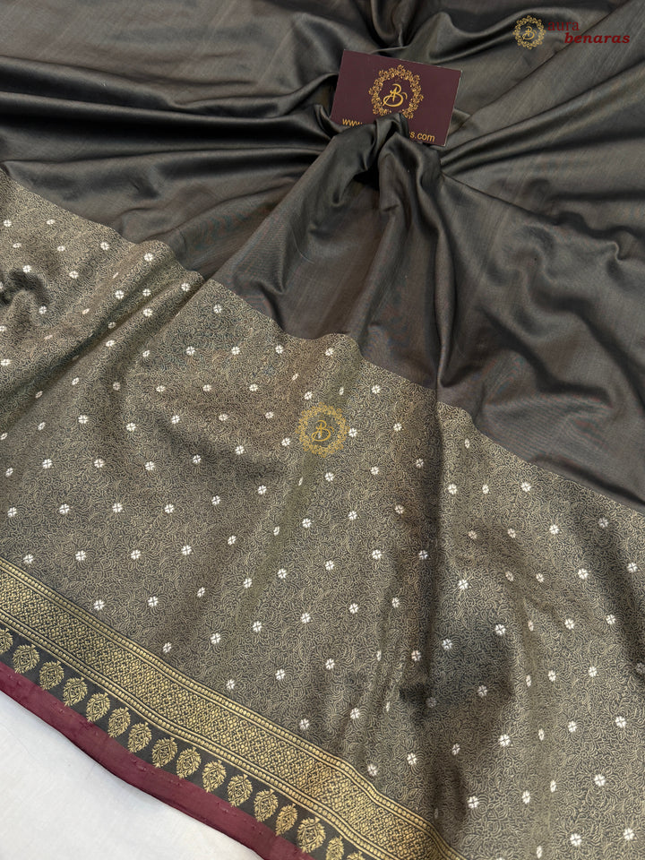 Grey Pure Katan Silk Handloom Banarasi Saree