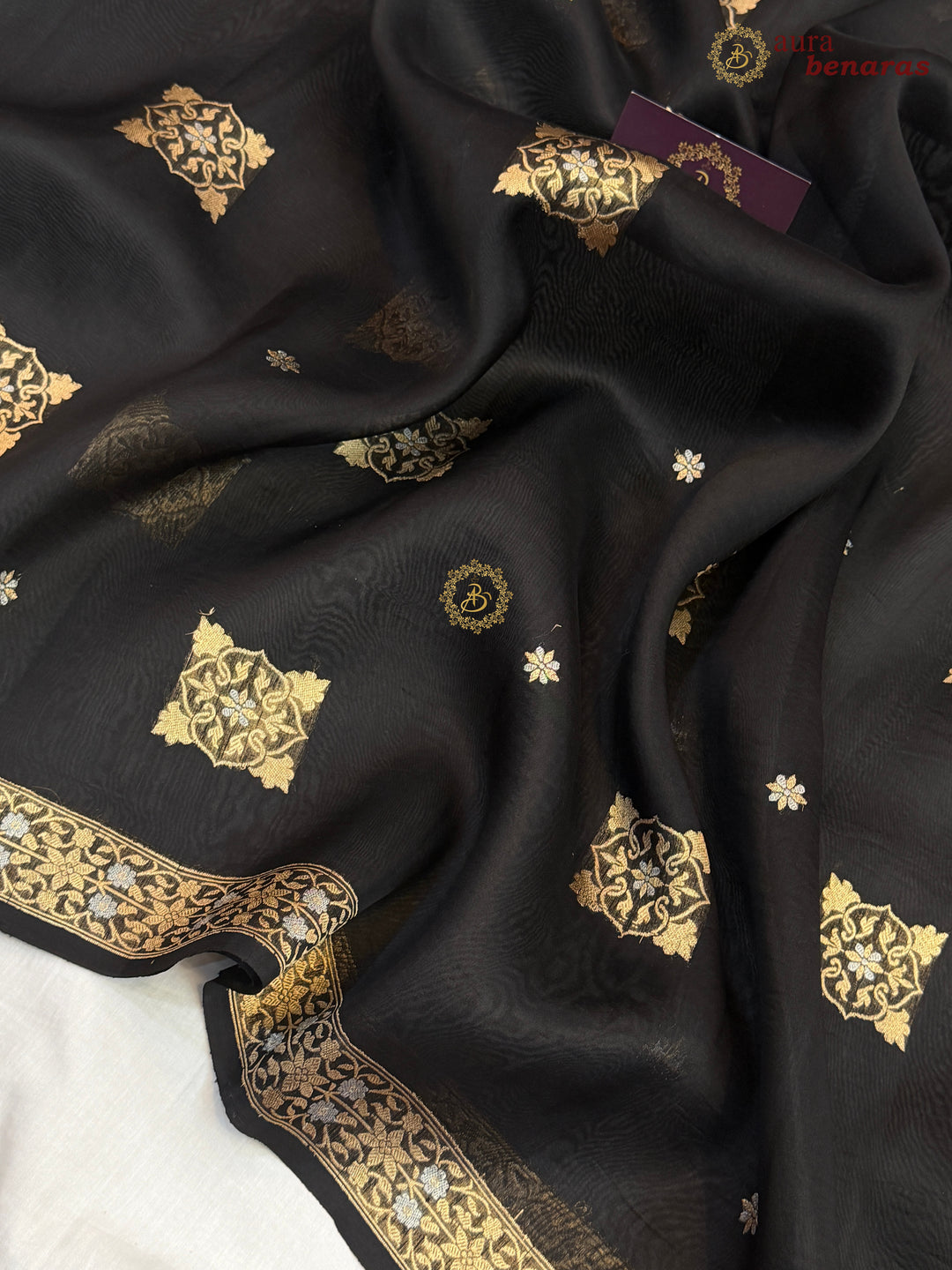 Black Kora Silk Banarasi Saree with Sona Rupa Butis
