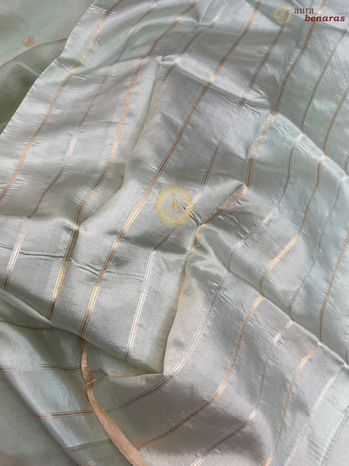 Mint Green Pure Kora silk Handloom Banarasi Saree