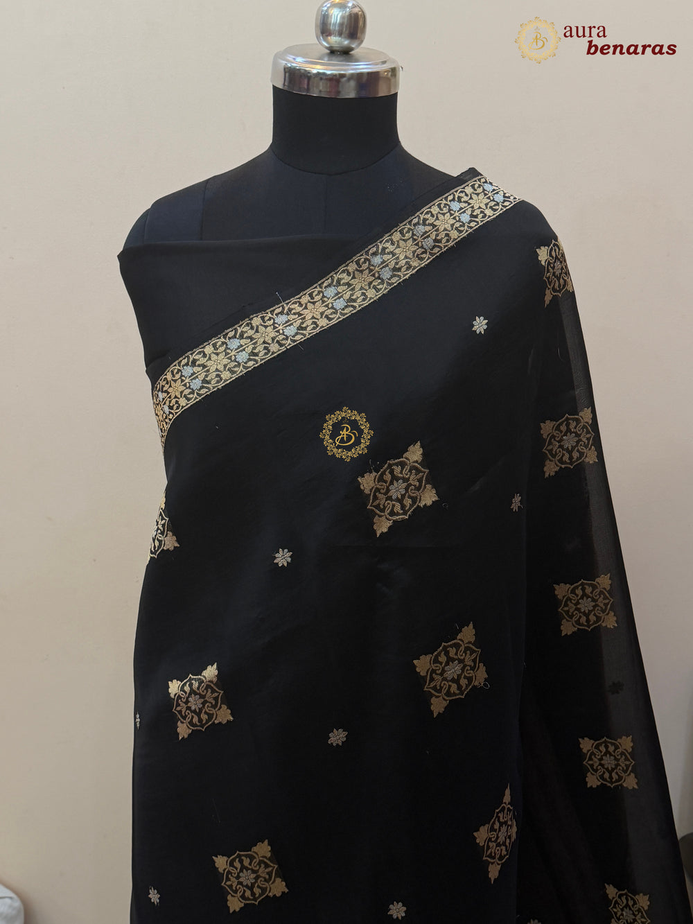 Black Kora Silk Banarasi Saree with Sona Rupa Butis