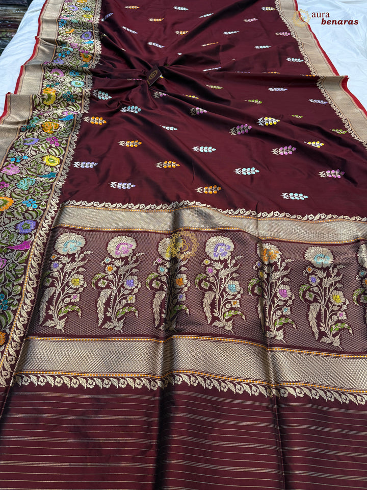 Deep Maroon Pure Katan Silk Handloom Banarasi Saree