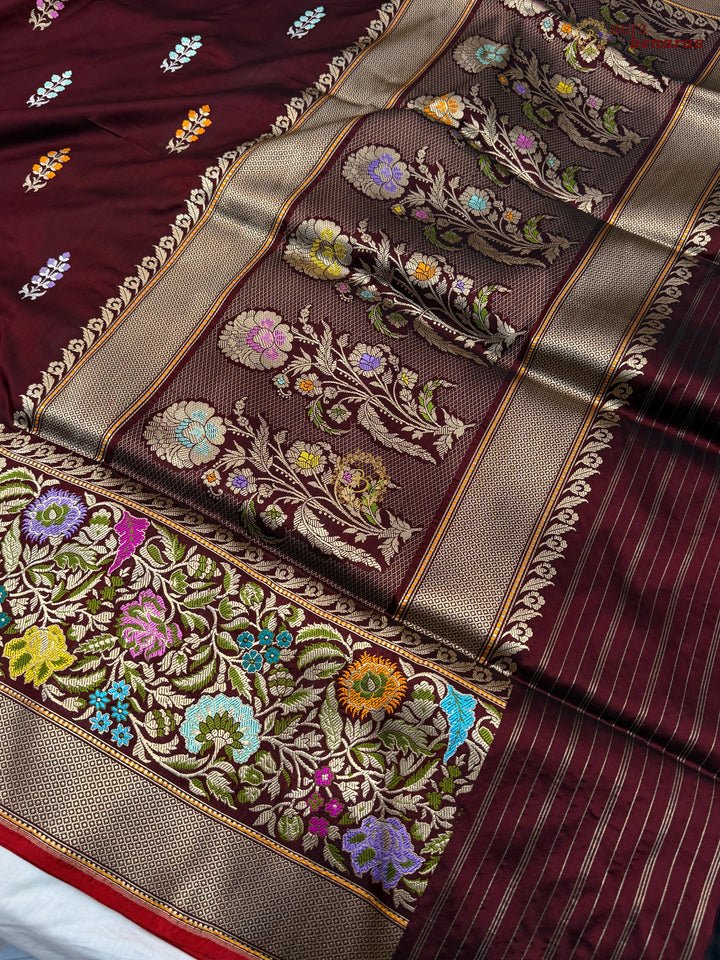 Deep Maroon Pure Katan Silk Handloom Banarasi Saree
