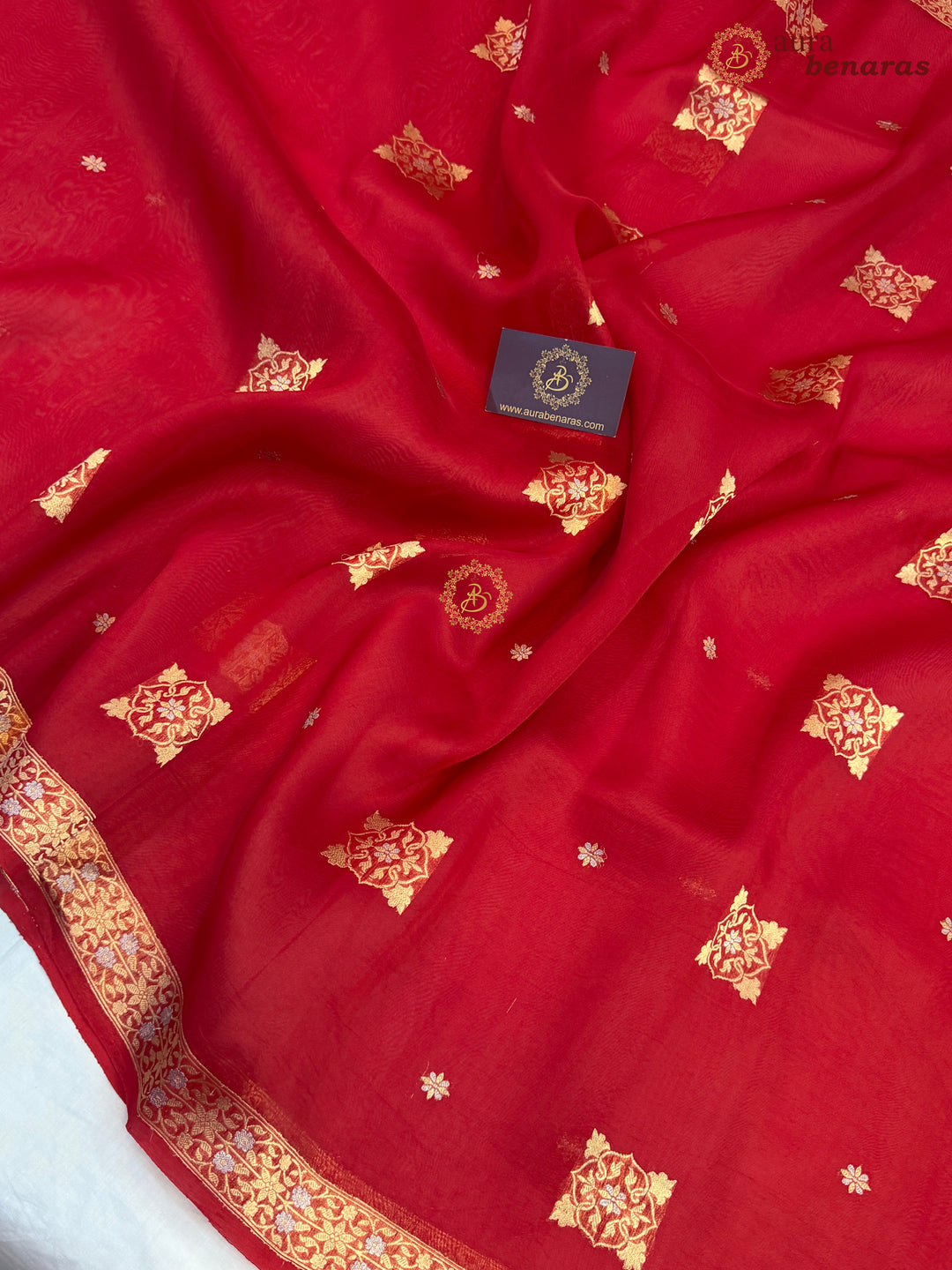 Red Kora Silk Banarasi Saree with Sona Rupa Butis