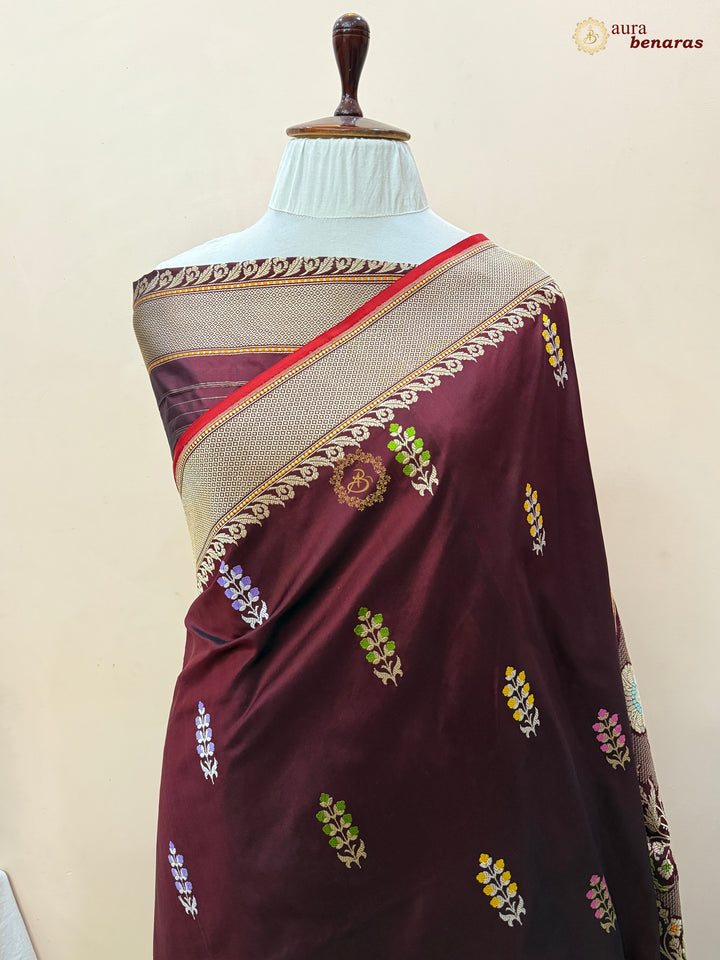 Deep Maroon Pure Katan Silk Handloom Banarasi Saree