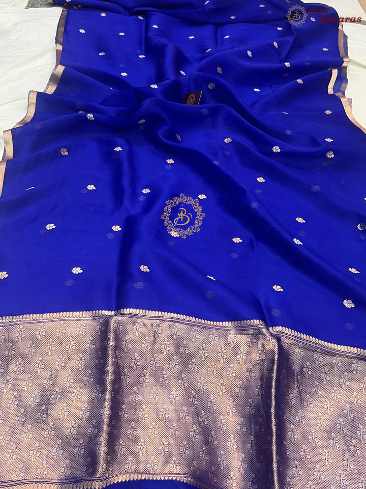 Royal Blue Pure Kora silk Handloom Banarasi Saree