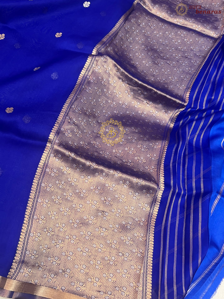 Royal Blue Pure Kora silk Handloom Banarasi Saree