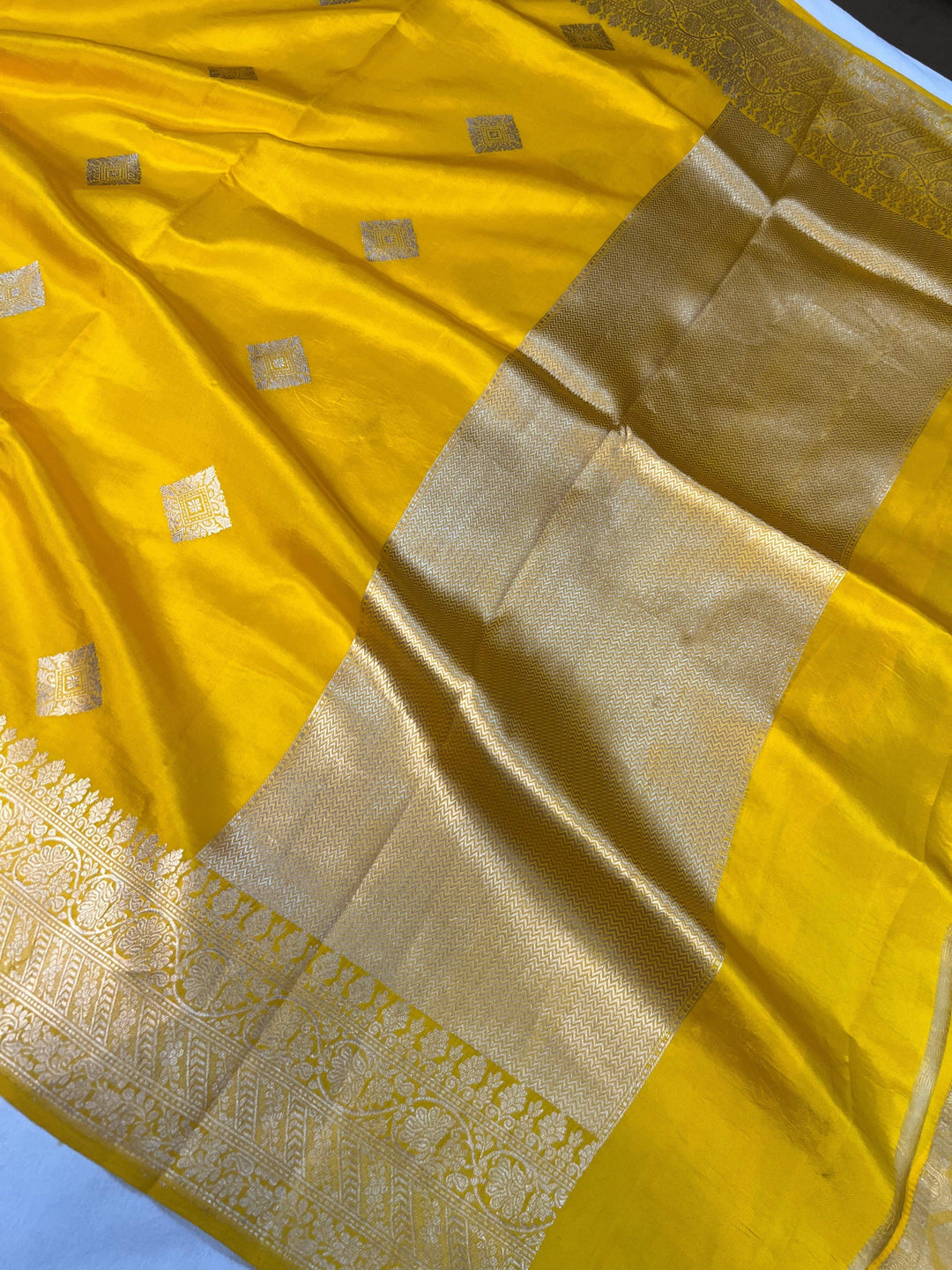 Yellow Pure Banarasi Handloom Silk Saree - Aura Benaras