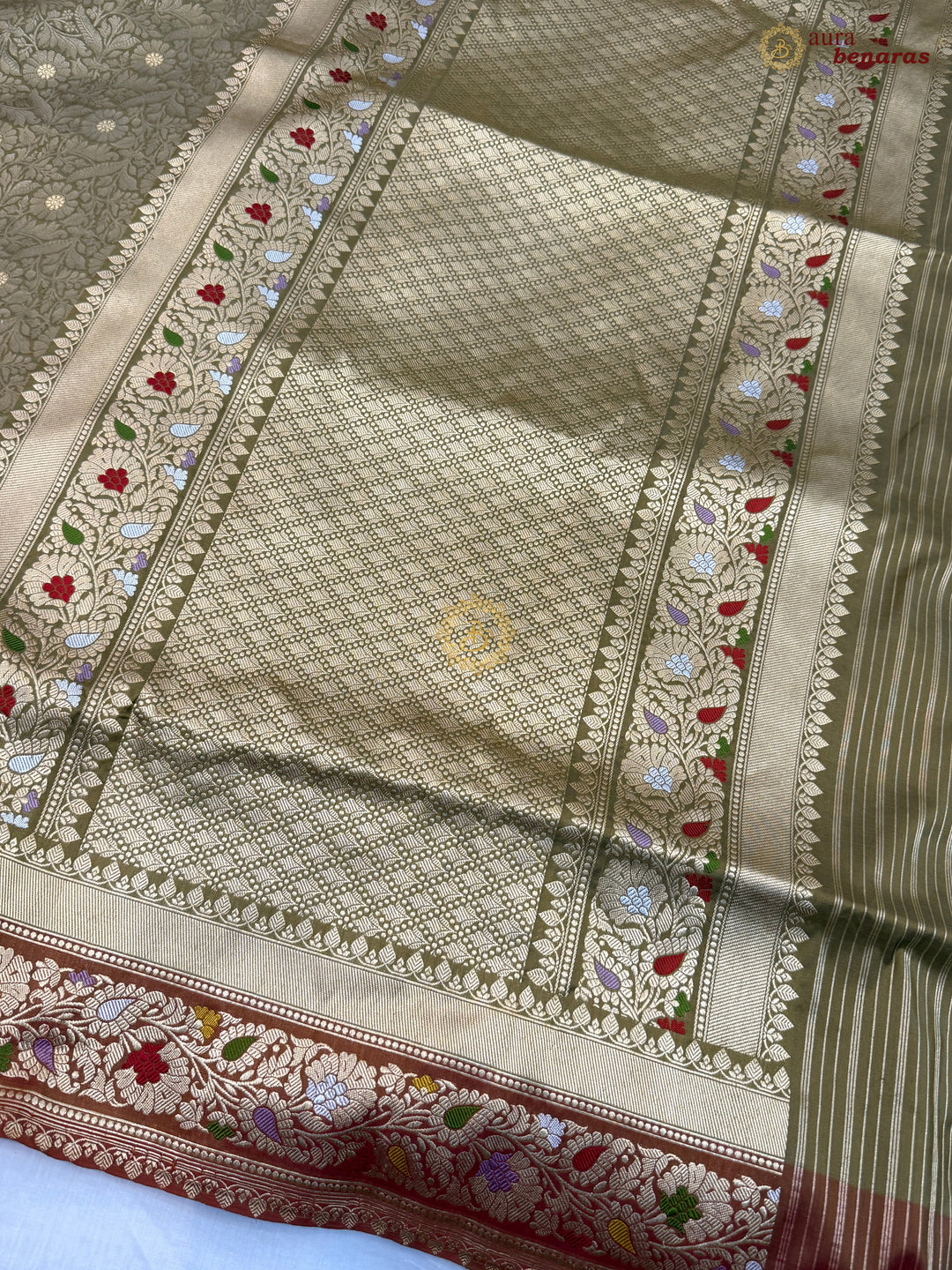 Olive Pure Katan Silk Handloom Banarasi Saree