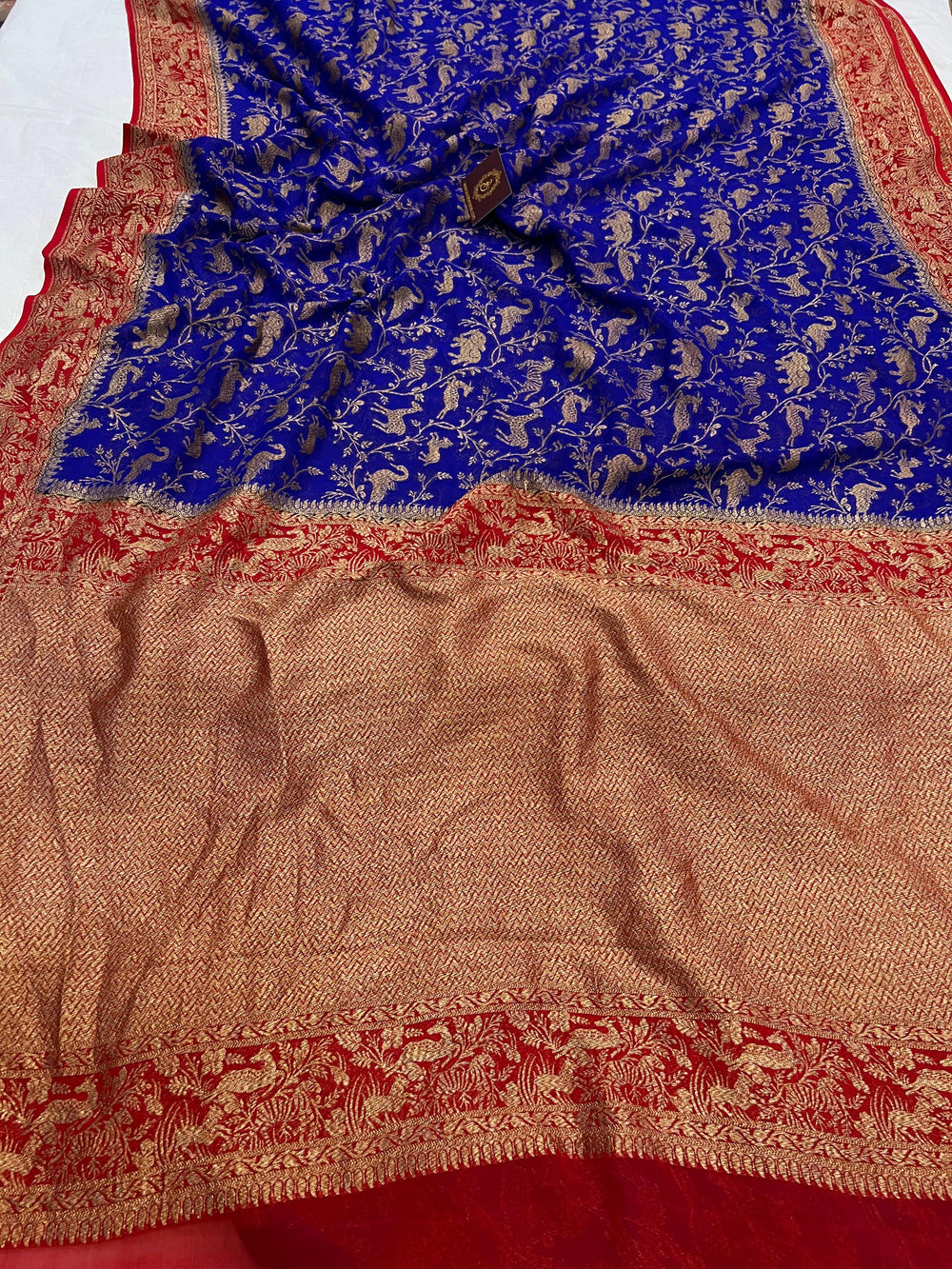 Royal Blue Banarasi Khaddi Georgette Saree - Aura Benaras