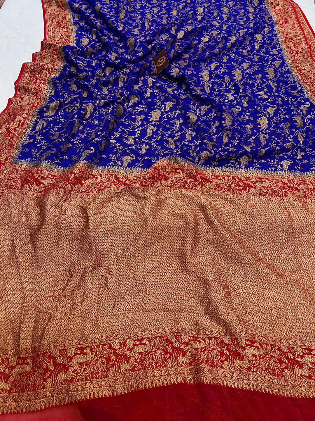 Royal Blue Banarasi Khaddi Georgette Saree - Aura Benaras