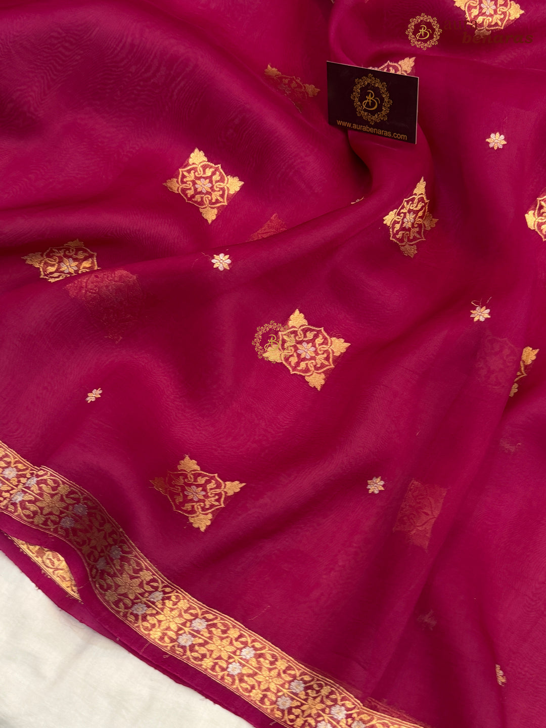Rani Pink Kora Silk Banarasi Saree with Sona Rupa Butis
