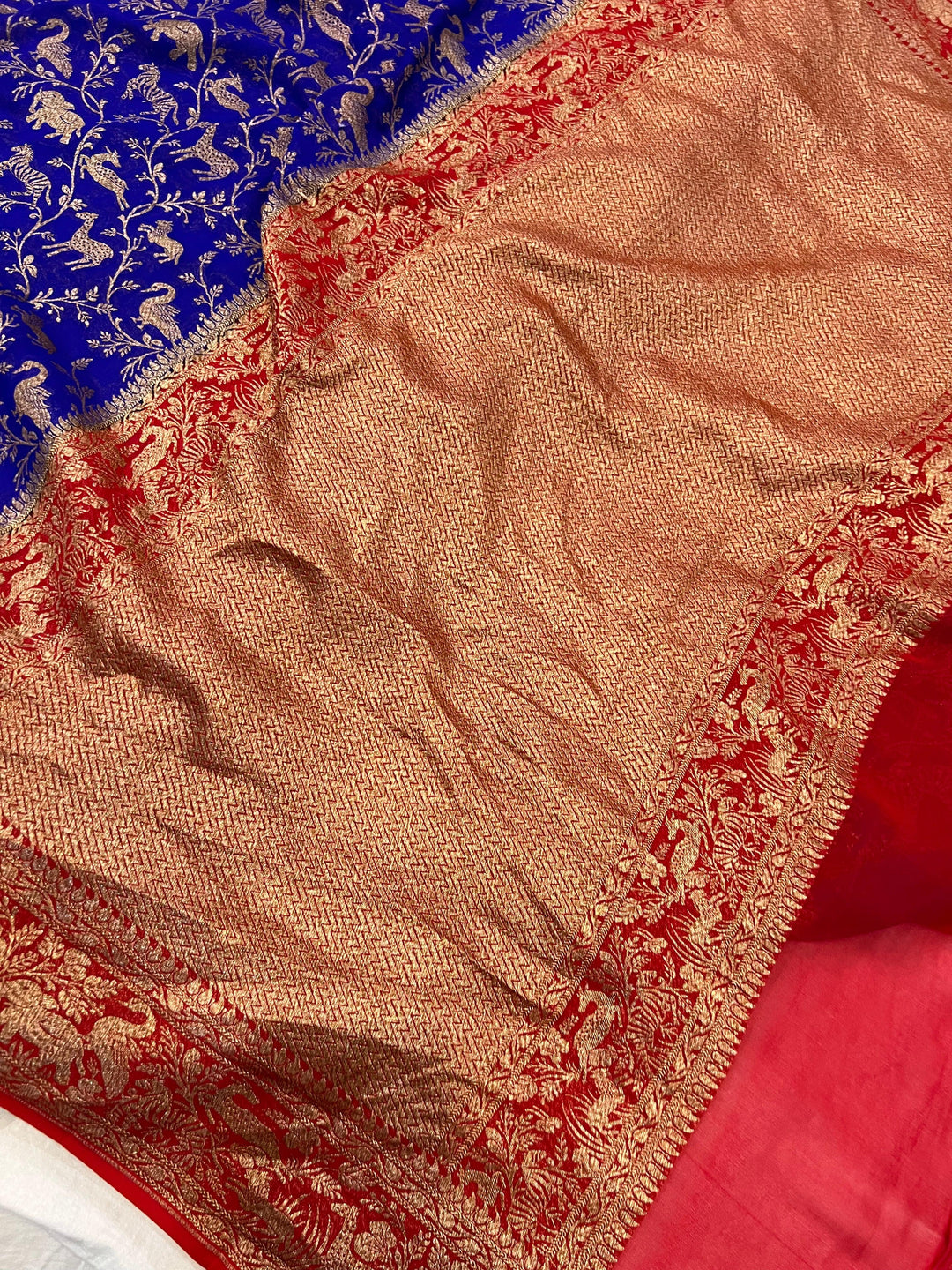 Royal Blue Banarasi Khaddi Georgette Saree - Aura Benaras