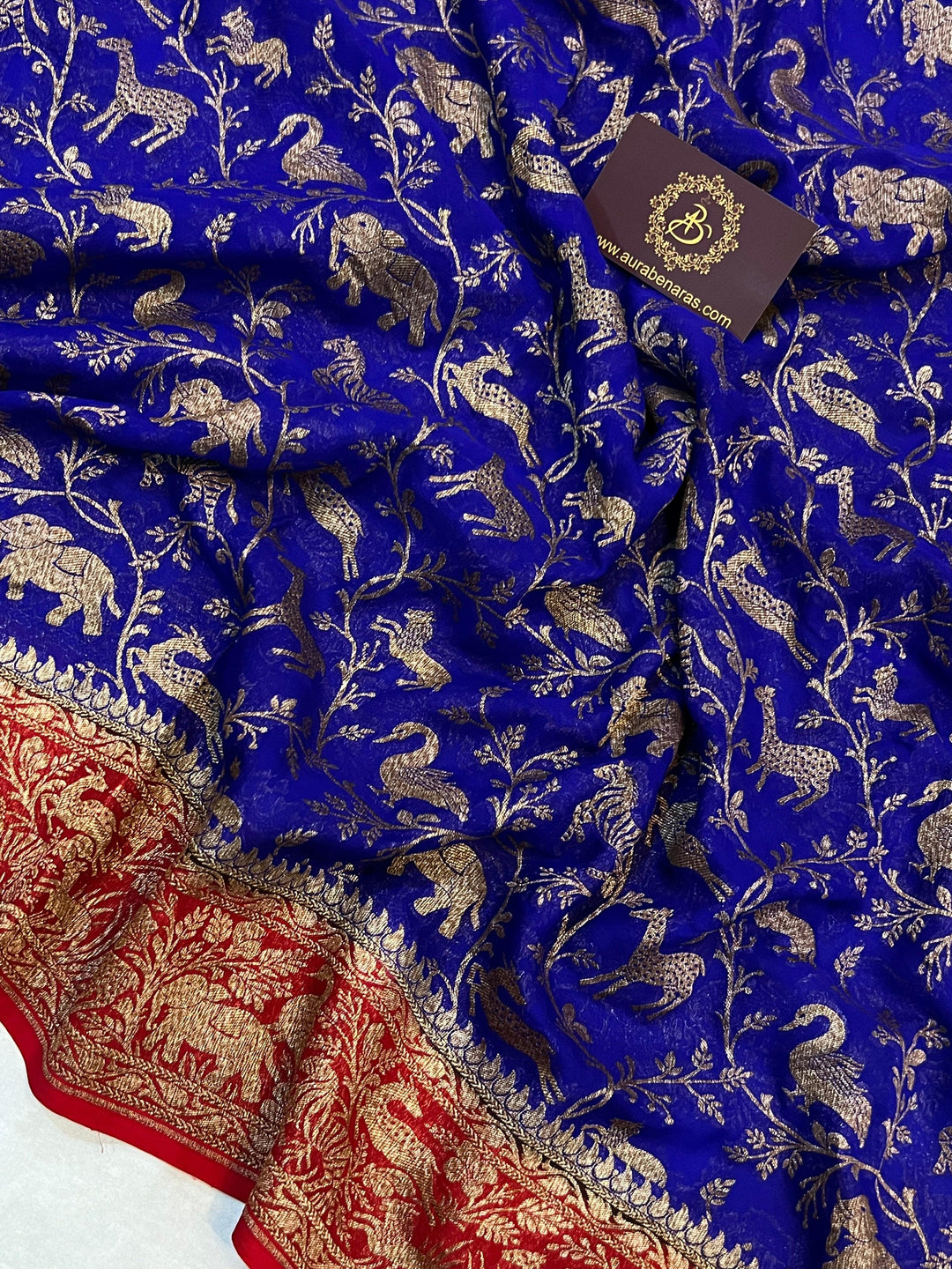 Royal Blue Banarasi Khaddi Georgette Saree - Aura Benaras