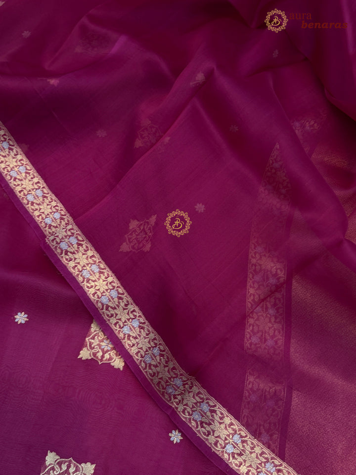 Rani Pink Kora Silk Banarasi Saree with Sona Rupa Butis