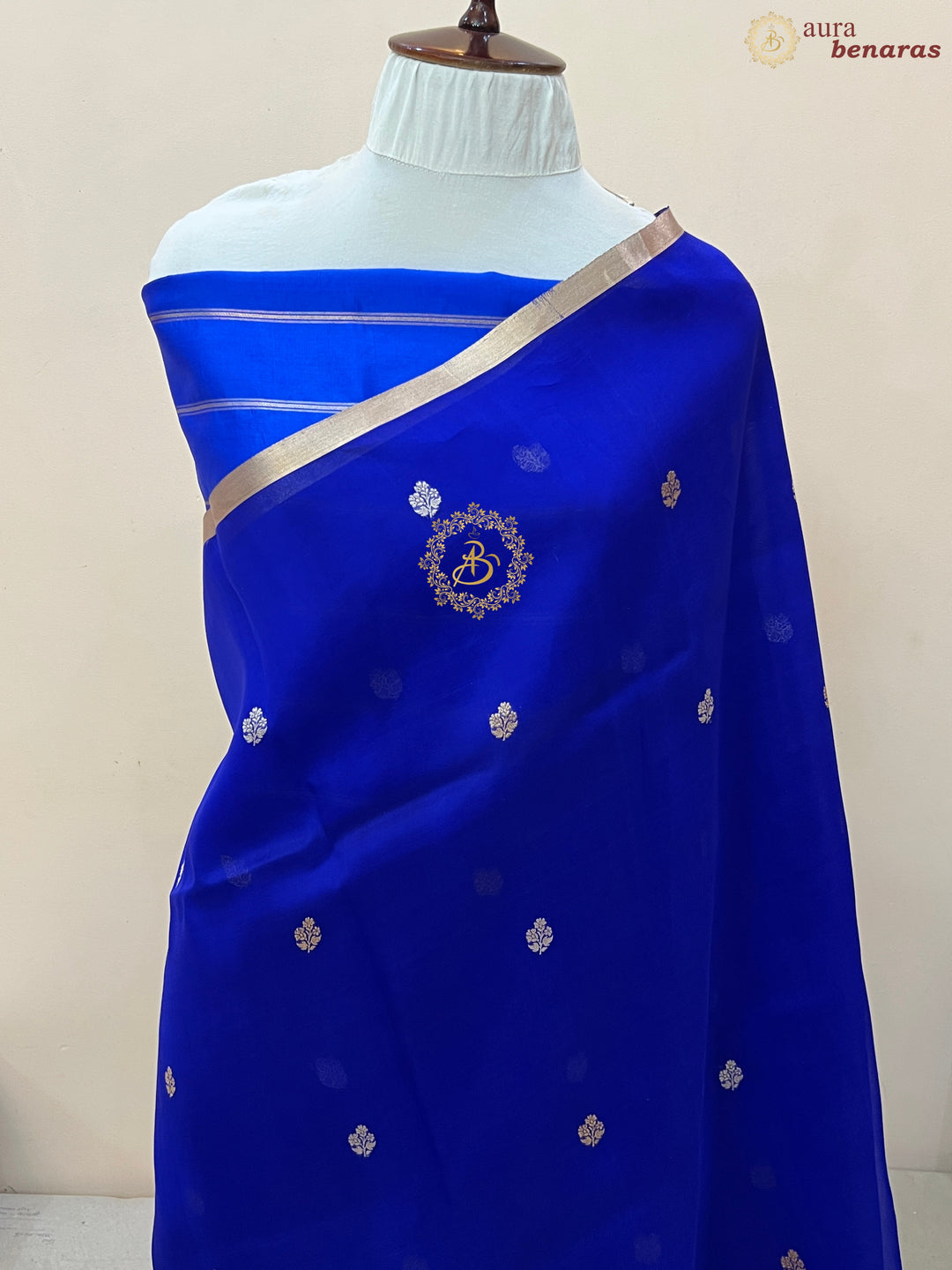 Royal Blue Pure Kora silk Handloom Banarasi Saree