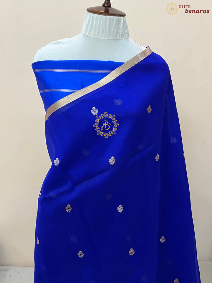 Royal Blue Pure Kora silk Handloom Banarasi Saree