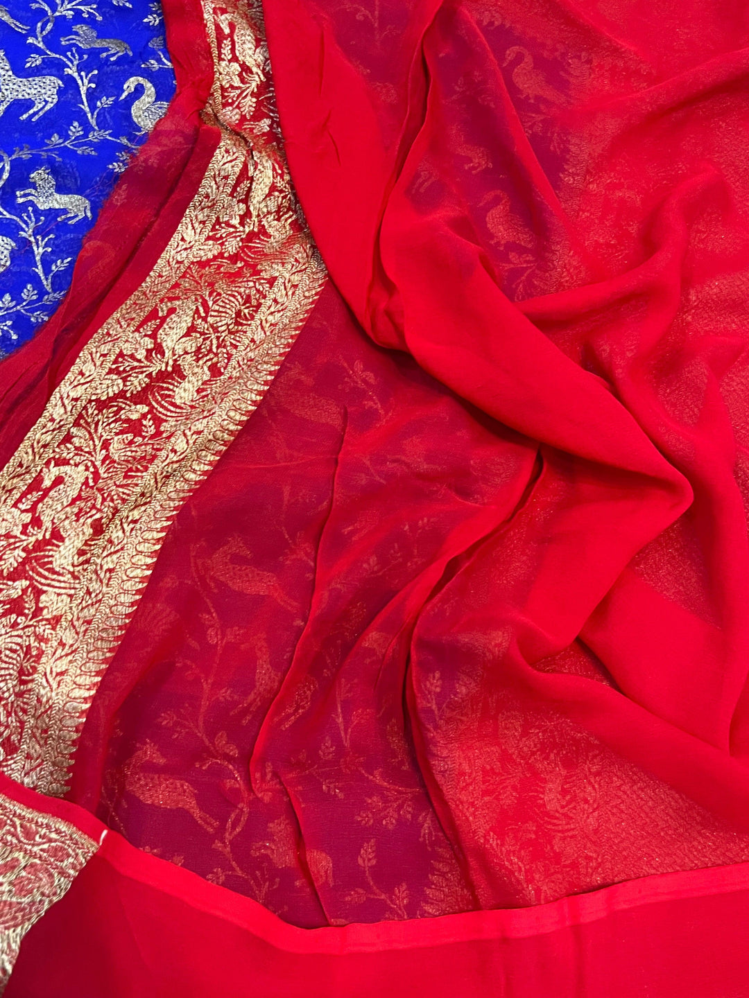 Royal Blue Banarasi Khaddi Georgette Saree - Aura Benaras