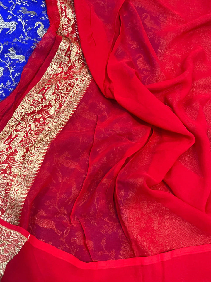 Royal Blue Banarasi Khaddi Georgette Saree - Aura Benaras