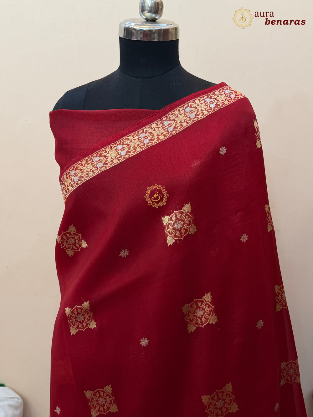 Red Kora Silk Banarasi Saree with Sona Rupa Butis