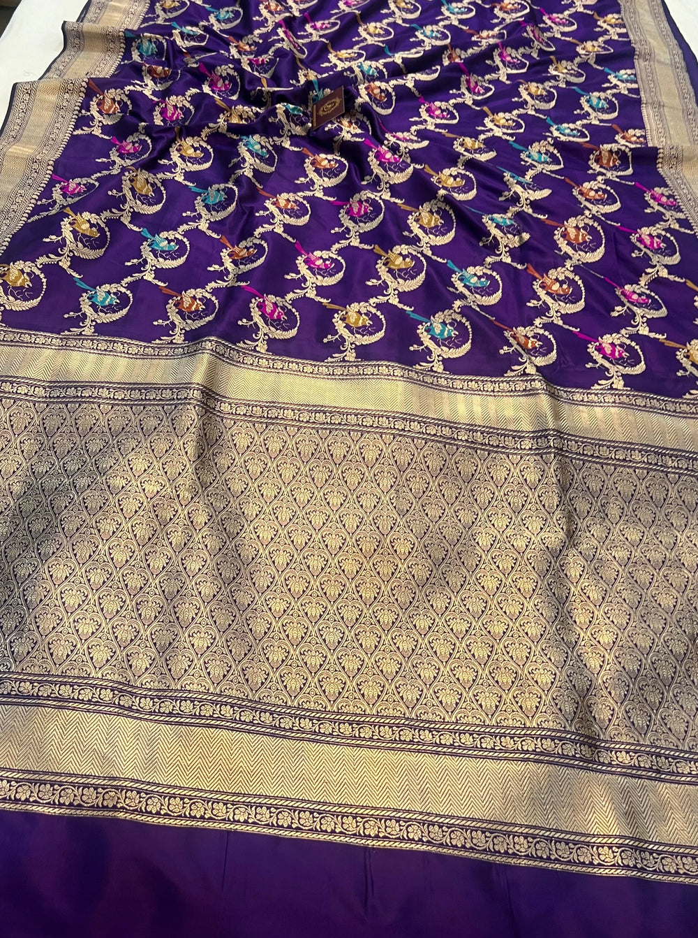 Deep Purple Jaal Pure Banarasi Handloom Katan Silk Saree - Aura Benaras