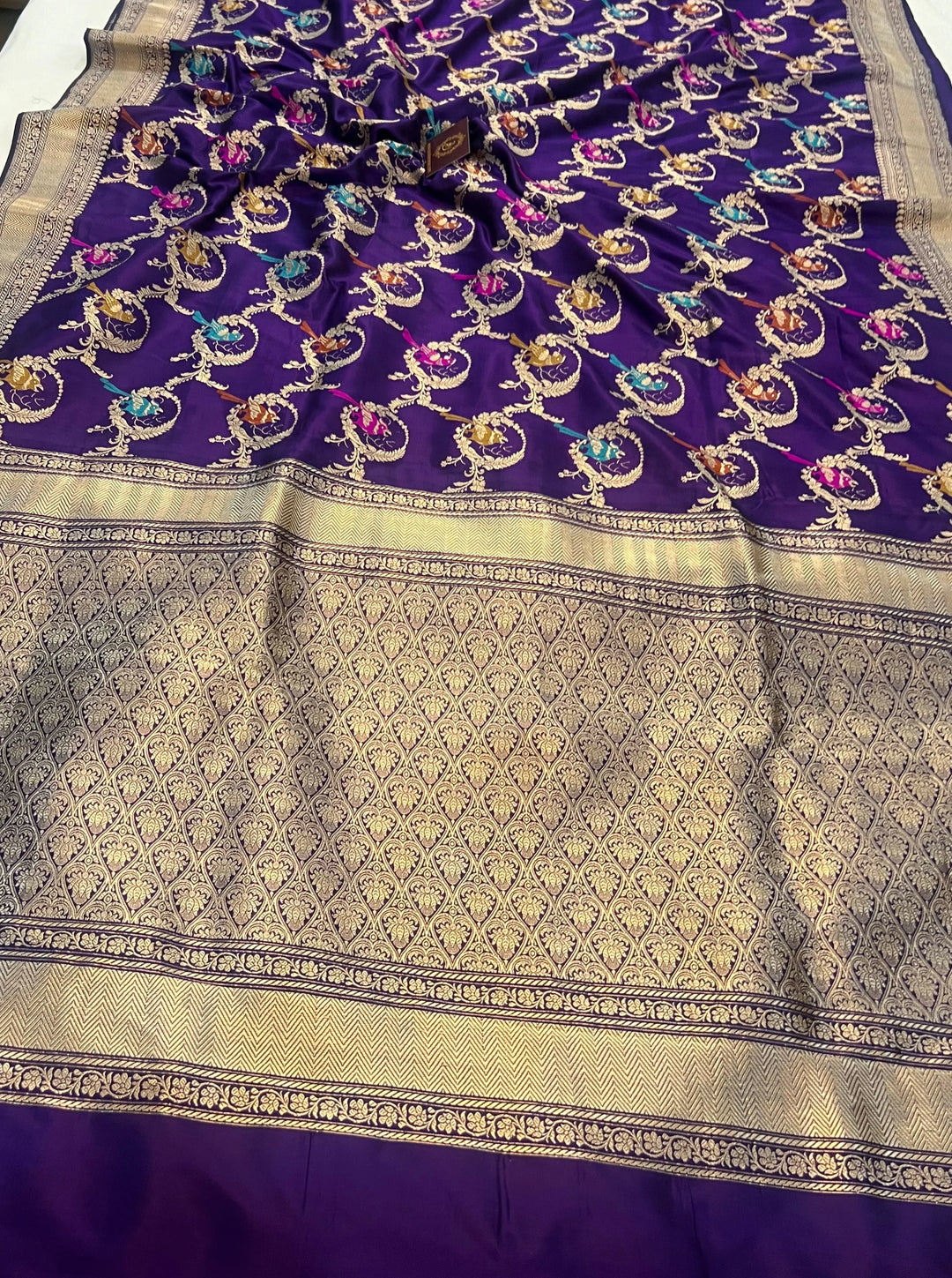Deep Purple Jaal Pure Banarasi Handloom Katan Silk Saree - Aura Benaras