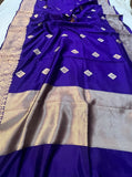 Indigo Blue Pure Banarasi Handloom Silk Saree - Aura Benaras