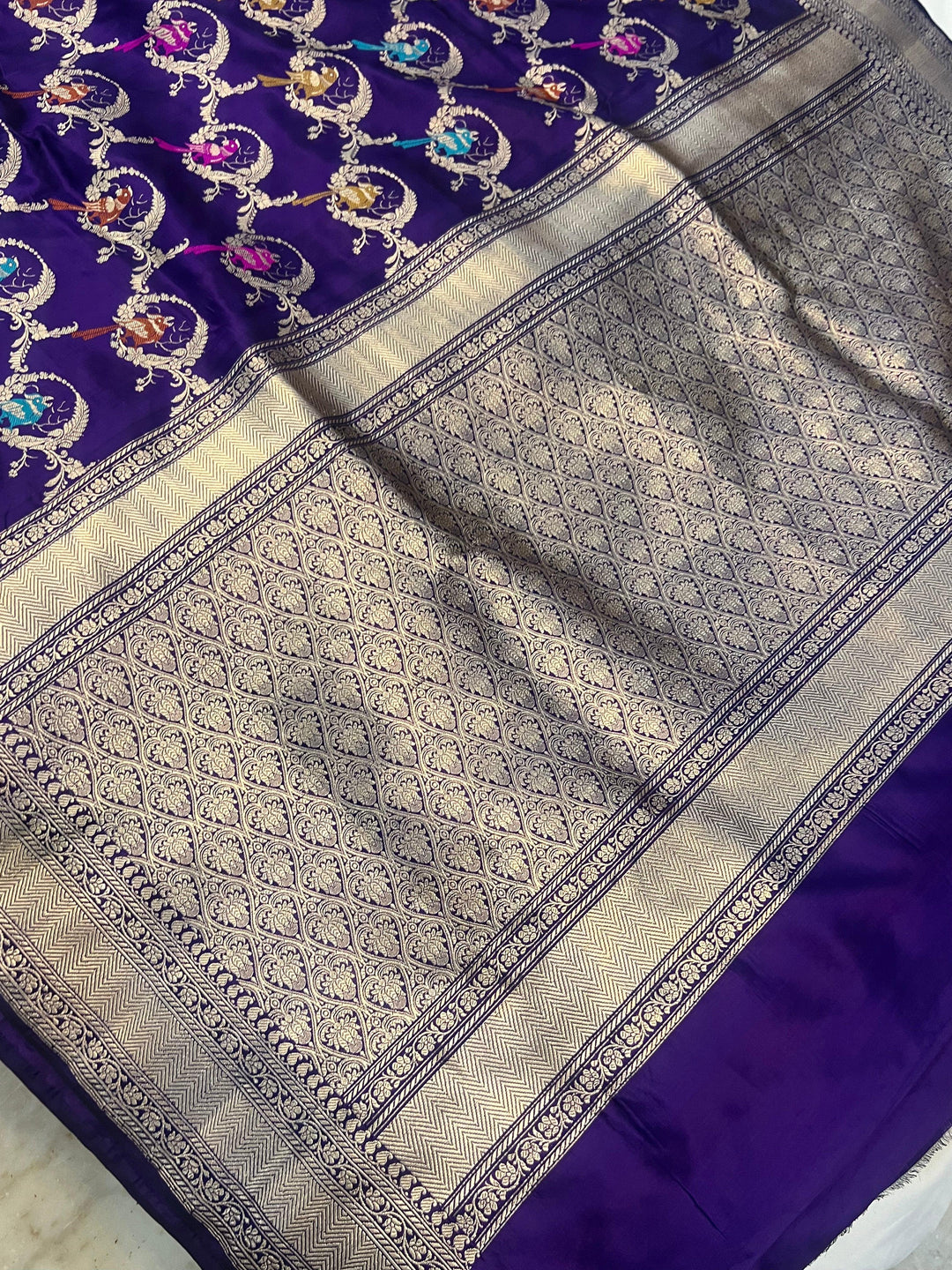 Deep Purple Jaal Pure Banarasi Handloom Katan Silk Saree - Aura Benaras