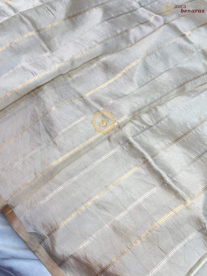 Cream Pure Kora silk Handloom Banarasi Saree