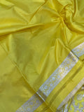 Yellow Pure Banarasi Handloom Katan Silk Saree - Aura Benaras