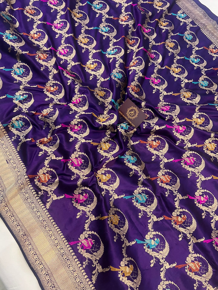 Deep Purple Jaal Pure Banarasi Handloom Katan Silk Saree - Aura Benaras