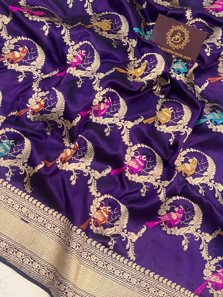 Deep Purple Jaal Pure Banarasi Handloom Katan Silk Saree - Aura Benaras