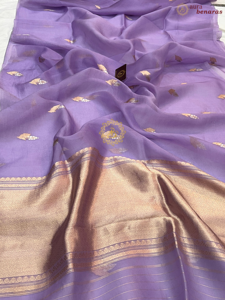 Lavender Pure Kora Silk Handloom Banarasi Saree
