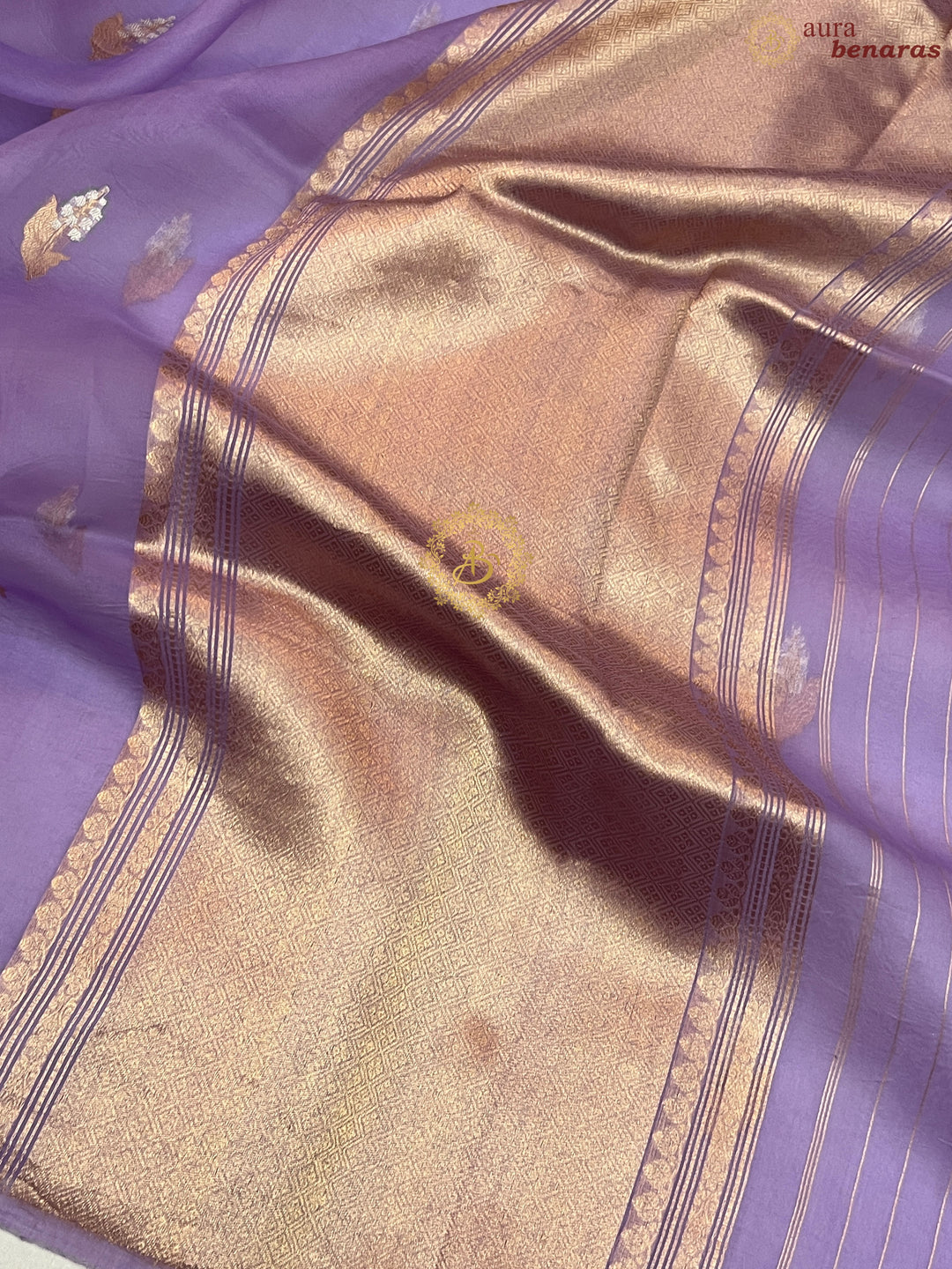 Lavender Pure Kora Silk Handloom Banarasi Saree