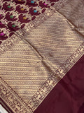 Deep Maroon Jaal Pure Banarasi Handloom Katan Silk Saree - Aura Benaras