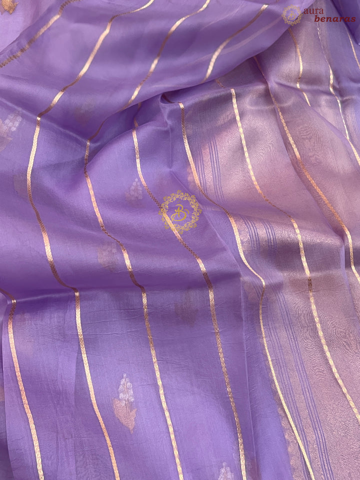 Lavender Pure Kora Silk Handloom Banarasi Saree