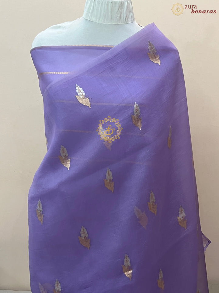 Lavender Pure Kora Silk Handloom Banarasi Saree