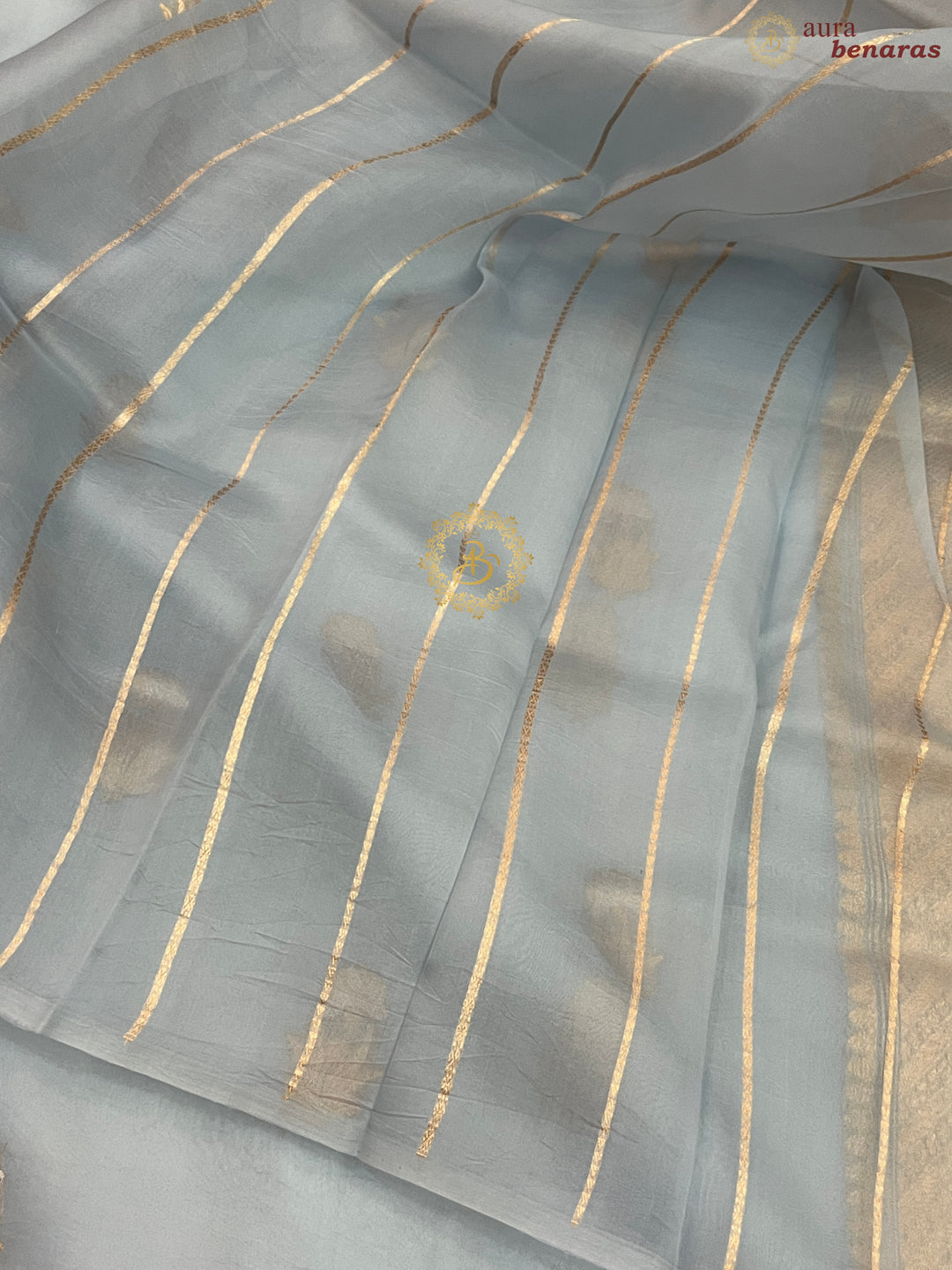 Teal Blue Pure Kora Silk Handloom Banarasi Saree