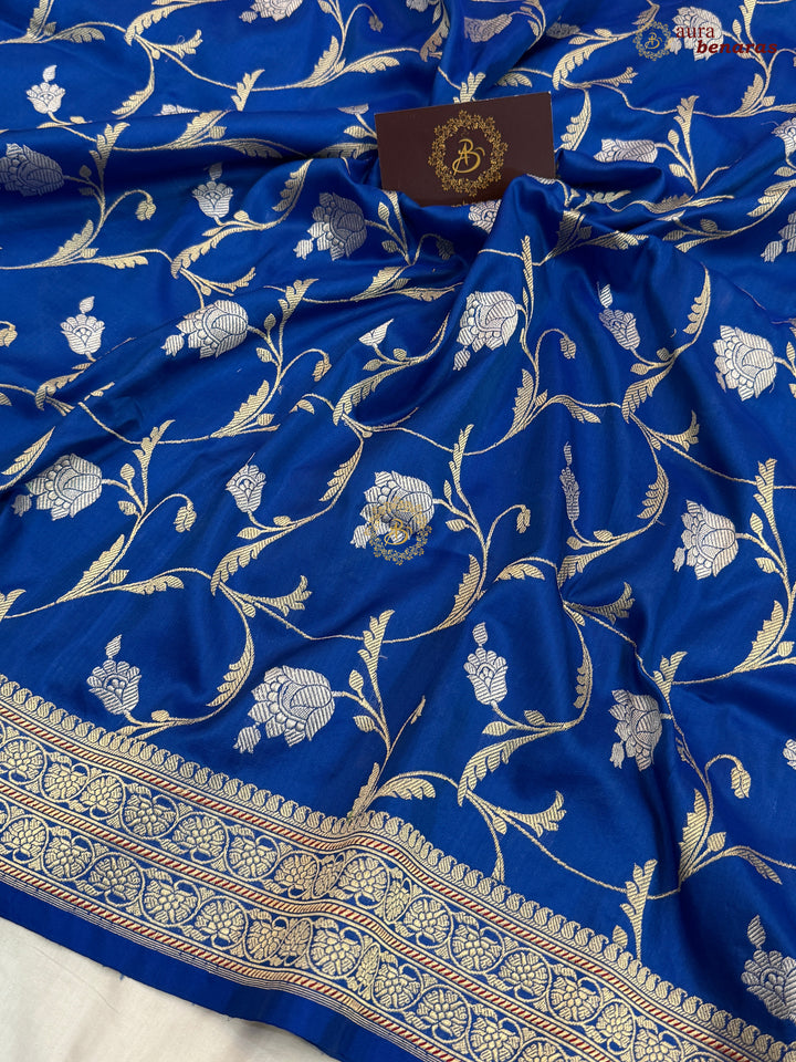 Blue Pure Katan Silk Handloom Banarasi Saree