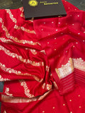 Red shade Pure Banarasi Chiniya SIlk Suit - Aura Benaras