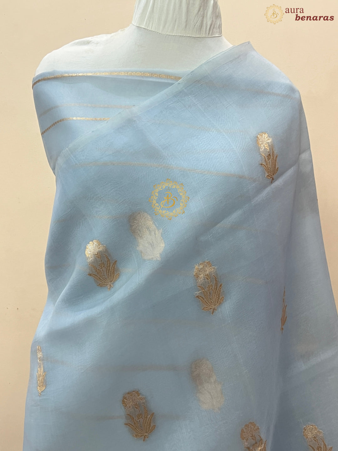 Teal Blue Pure Kora Silk Handloom Banarasi Saree