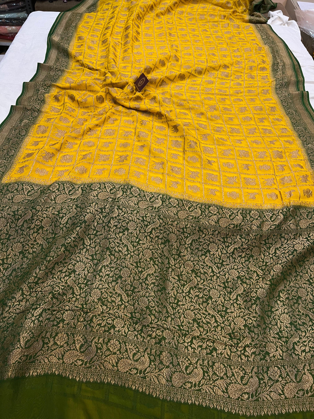 Yellow Banarasi Handloom Pure Khaddi Georgette Silk Saree - Aura Benaras