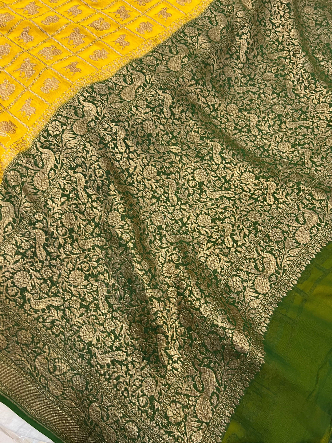 Yellow Banarasi Handloom Pure Khaddi Georgette Silk Saree - Aura Benaras