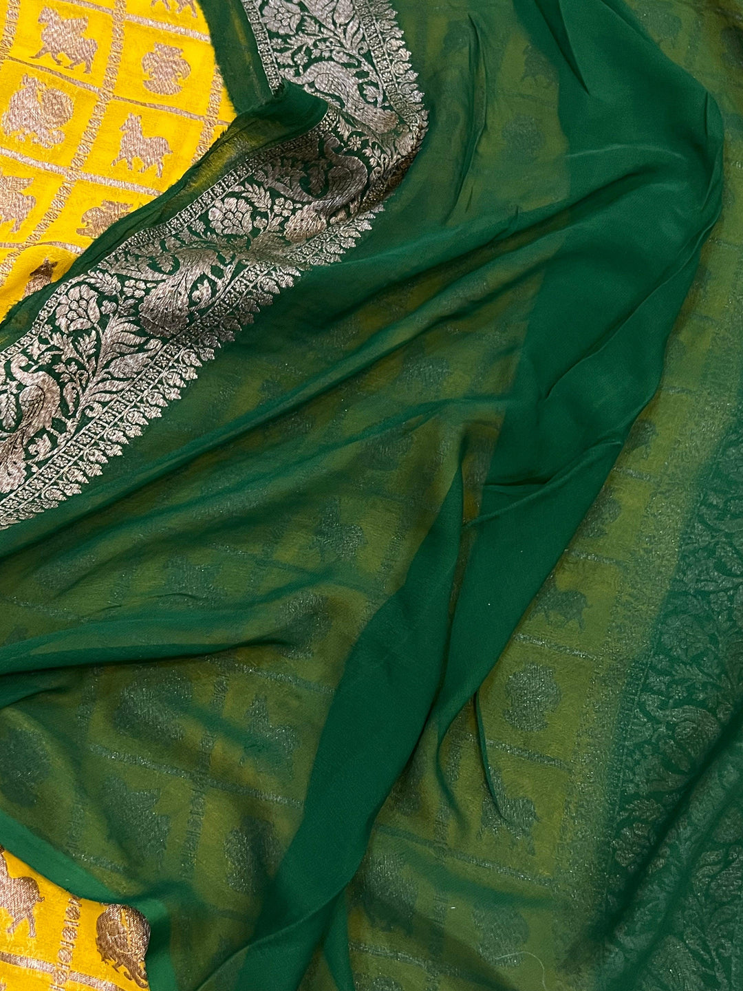 Yellow Banarasi Handloom Pure Khaddi Georgette Silk Saree - Aura Benaras