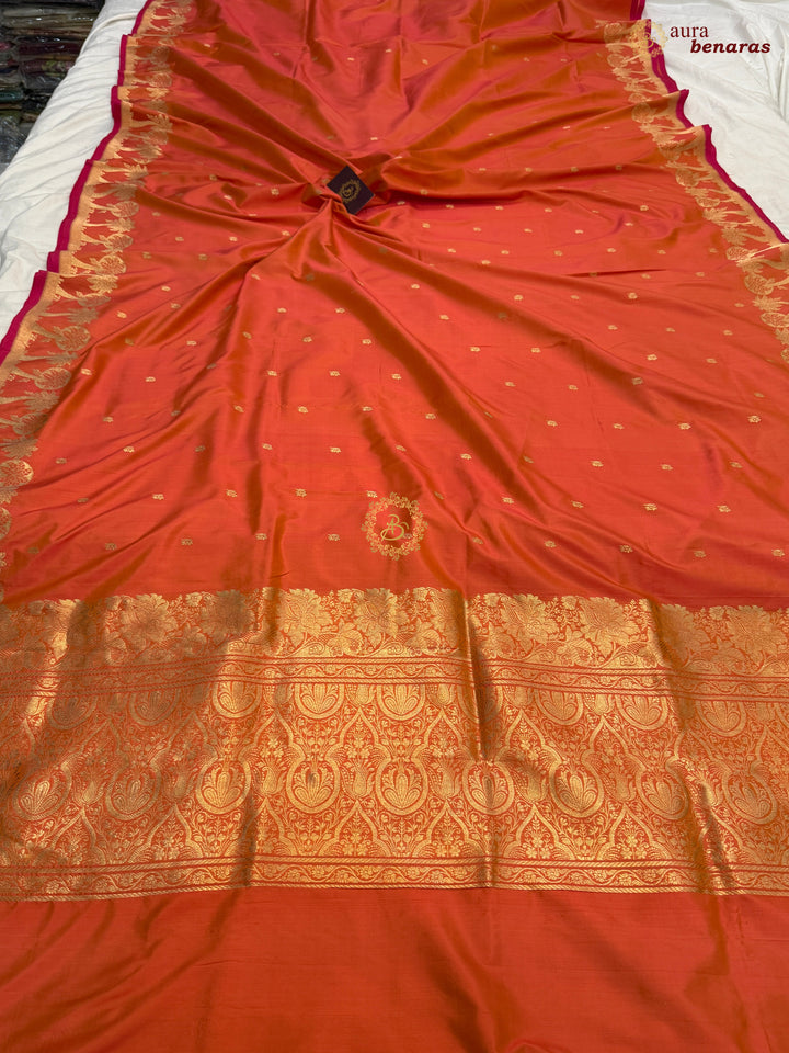 Orange Pure Katan Silk Handloom Banarasi Saree