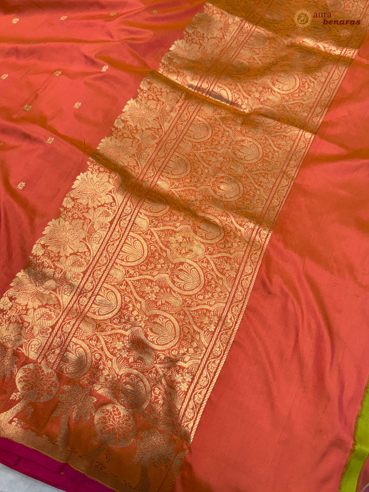 Orange Pure Katan Silk Handloom Banarasi Saree