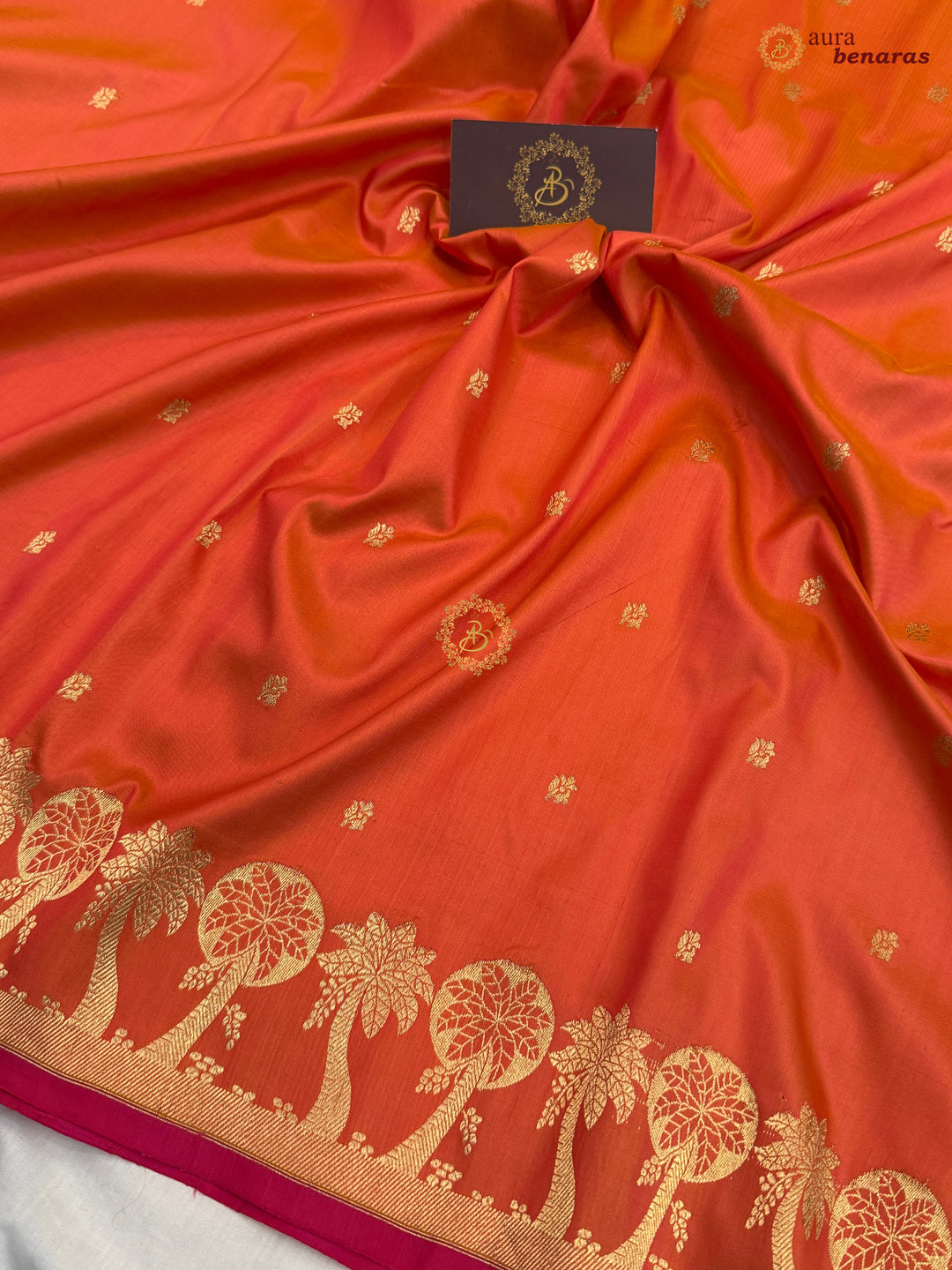 Orange Pure Katan Silk Handloom Banarasi Saree